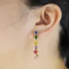 Boucles d'oreilles pendantes de luxe rondes goutte d'eau multi-forme néon émail perlé 5A CZ coloré classique mode femmes fille boucle d'oreille bijoux en gros