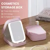 Boîtes de rangement boîte à cosmétiques avec miroir LED Classification pliable bijoux petits objets étui de maquillage de voyage
