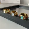 Retro Gemstone ring Inlaid Ring Light Luxury High Court Style Gold Index Finger Ins Fashion All-Match Jewelry Gift