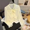 Camicette da donna Camicia in chiffon a maniche lunghe con fiocco britannico 2024 Primavera e autunno Dolce corto Impiombato Top Abiti in stile coreano