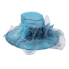 Fashion Summer Organza Beach Hats For Women Elegant Ladies Sun Hat Large Wide Brim Church Kenducky Wedding With Big Flower 240320