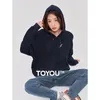 Women's Hoodies Toyouth Women Fleece 2024 Autumn Long Sleeve Loose Hooded Sweatshirt Embroidery Fashion Casual All Match Pullover Tops