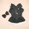 Dog Apparel Pet Dress With Sleeves Princess Set Traction Ring Bow Headpiece Faux Pearl Pendant Cat Clothes For Autumn