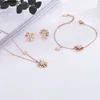 Neues einfaches Titanstahl-Gänseblümchen-Halsketten-Damen-Roségold-Ohrring-Mode-Armband-Schmuckset