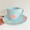 Cups Saucers Korean-style Niche Kawaii Girl Heart Mug Plate Stars And Clouds Underglaze Color Hand-painted Cup Set
