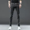 fi estilo coreano estiramento jeans preto cinza rasgado casual denim calças masculinas elástico magro magro pés pequenos lápis calças 93WL #