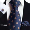 Hi-Tie Silk Men Tie Set Floral Yellow Gold Ties and Handkerchiefs Cufflinks Set Men's Wedding Party Suit Fashion Neck Tie C-33054