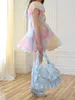 Lässige Kleider Edhomenn Tüll Prinzessin Kleid für Frauen Kurze Puffärmel Großer Saum Batikdruck Quadratischer Kragen Blase Party