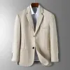 Printemps Automne Hommes Blazer Mince Secti Slim Fit Plaid Jacquard Costume Décontracté Veste Gris Bleu Beige Manteau Costume Homme c97Q #