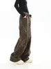 retro leopardtryck y2k jeans för kvinnor hög midja vintage baggy wide ben denim byxor fi streetwear casual jeans 32yd#