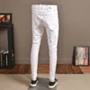 Herr Slim Fit White Jeans Summer Ripped Jean Fi Streetwear Cott Elastic Distray Pants for Cowboys H0CS#