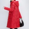 women Bright Face Down Cott Coat Hooded Drawstring Fi Mid-Length Thicken Slim Jacket Winter Elegant Office Lady Parkas h4ht#