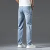 breathable Ultra-thin Straight Casual Jeans Men Fi Stretch Cott Trousers Slim Elasticity Soft Male Denim Pants Blue K8A7#