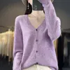 Spring Autumn V-Neck Wool Sticked Cardigan Women's Loose Large Size Soft Sweater All-Match Jacket Pure Color Basic Ladies Blus A9QW#