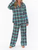 Hemkläder Kvinnor Pyjamas Lounge Set Fruit Plaid Checkerboard Print Långärmad skjortor Toppar och byxor 2 -stycken Loungewear Outfits