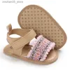 Sandalen Leuke bedrukte geborduurde sandalen voor zomerbaby meisjes zachte zolen comfortabele platte schoenen 0-18 maanden baby wandelschoenen Q240328