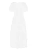 Casual Dresses Zzlbuf Women spets Sheer See Through Maxi Dress Y2K Kort ärm Hålig ut blommig lång fest Streetwear