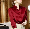 Marke Qualität Luxus Frauen Satin Hemd Elegante und Jugendliche Frau Blusen Büro Damen Weiß Langarm Shirts Seide Tops 240315