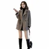 한국 에디티 영국 양모 느슨한 편안한 단색 탑 여성 코트 2024 새로운 원피스 재킷 여자 봄과 가을 코트 d9f7#