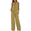 Women's Two Piece Pants 2 Suit For Women Stylish Cotton Linen Set With Sleeveless Vest Wide Leg Office Wear Casual Outings