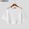 Men's T-Shirts 2023 Fashion Men T Shirt Striped Mesh Transparent O-neck Short Sleeve Camisetas Sexy Loose Streetwear Party Crop Tops24328