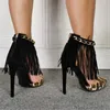 Sandals Leopard High Heels Pointed Toe Fringe Women Shoes Sexy Party Hollow Ladies Sandalias Summer Zapatos Mujer