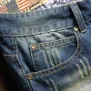 Pantalones cortos de mezclilla rasgados de verano Jeans para hombres Cinco cuartos Tamaño suelto Pantalones medianos Fi Marca Persality Beggar 92ED #