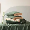 Set di biancheria da letto 2024 Copripiumino in cotone semplice a quattro pezzi per uso domestico, in twill ricamato, confortevole, verde scuro