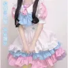 new Super Cute Pink Blue Maid Dr Cosplay Daily Cute Ladies Tower Dr for Girls c82J#