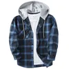 spring Autumn Men's Checkered Shirt Hooded Flannel Warm Fi Luxury Elegant Shirts For Men Blouse Clothing 21KY#