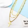 Chokers Multi Layer Snake Bone Chain Necklace Fashion Three-layer Cross Pendant Titanium Steel Sweater2495