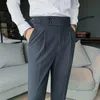 Estilo británico otoño nuevo sólido pantalones de cintura alta hombres pantalones formales 2022 de alta calidad slim fit busin traje casual pantalones hommes 50ws #