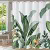 Planta de hojas verdes tropicales sobre fondo blanco Cortinas de ducha inodoras para decoración de duchas y bañeras de baño con ganchos 240328