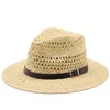 Simples de alta qualidade homem palha chapéu de sol aba larga praia dobrável boné grande osso masculino plus size verão feminino fedora 240326