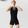Herr t-shirts 2023 män rompers pyjamas fast färg randig hemkläder lapel kort ärm mode manliga bodysuits fitness jumpsuits s-5xl24328
