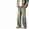 Printemps nouveaux hommes surdimensionné Baggy jean tendance Ins droit ample taille élastique décontracté Streetwear pantalon à jambes larges mâle 01OZ #