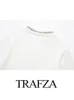 trafza Dames Lente Fi Trui Tops Wit O-hals Korte Mouwen Kralen Versieren Single-Breasted Vrouwelijke Chic Vesten W0Py #