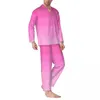 Casa roupas rosa ombre impressão conjuntos de pijama gradiente roxo na moda pijamas masculino manga longa solto quarto 2 peça terno tamanho grande