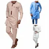 Caftan élégant africain hommes ensemble 2 pièces tenues Lg manches ethniques hauts et pantalons complet luxe hommes costume mariage hommes vêtements W1rz #