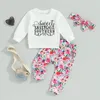 Set di abbigliamento Bambina bambino Pantaloni autunnali Manica lunga Stampa lettera Top Fascia floreale