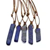 Anhänger Halsketten 5/10/20 stücke Braun Seil Gewebt Unregelmäßige Streifen Blau Stein Energie Lapis Lazuli Säule Charms Halskette Schmuck frauen Männer