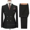 Fi Черные мужские костюмы Комплект из 2 предметов Высокое качество Формальный двубортный костюм с острыми лацканами Slim Fit Smart Wedding Повседневный смокинг 356A #