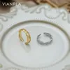 Anéis de cluster VIANRLA 925 prata esterlina na moda minimalista banhado a ouro fosco martelado anel