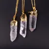 Pendant Necklaces 6pcs Lot Irregular Natural Crystal Column Gold-color Quartz Spiritual Meditation Pendulum179S