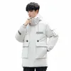 Winter White Duck Down Printed Down Jacket Herrmedium och LG Tjock varm Loose Northern Cold-Proof Hooded Work Coat T70V#