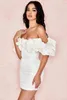 Abiti da festa Peling Satin Ruffles Sleeve 2024 Estate Backless Senza spalline Aderente Abito bianco Corto Sexy Abiti da discoteca