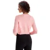 Belle Poque Mulheres Cropped Cardigan Sweater Vintage Hollow Out Casual Tops Ladies 3/4 Sleeve Scalloped Trim Knitwear Jumper A30 G1aa #