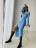 spring and winter French slit sweater dr female slim tight-fitting hip-knit over-the-knee dres a4fR#