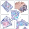 wholesale Sacs d'emballage en gros sac en plastique à fermeture éclair pochette en papier d'aluminium holographique laser pochettes refermables anti-odeur ZZ