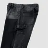 Mężczyźni ślubne czarne detonstruowane dżinsy siedmiopadowe stylizacja zimowa streetwear v1qn#